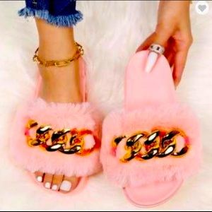 Velvet leather slippers